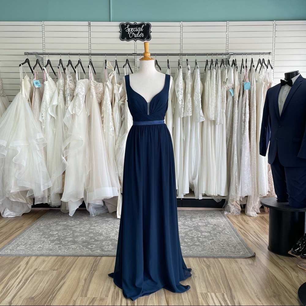 Navy Plunge Neckline Dress
